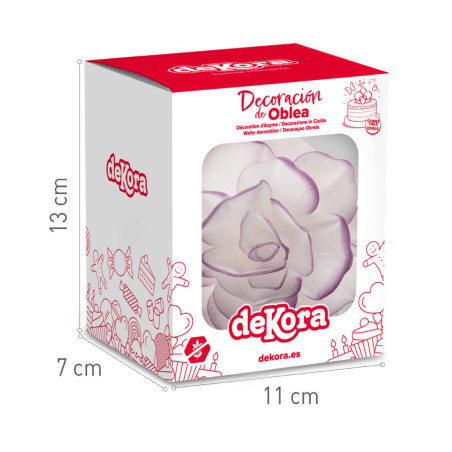 Fiore di cialda bianco e scatola con contorno viola
