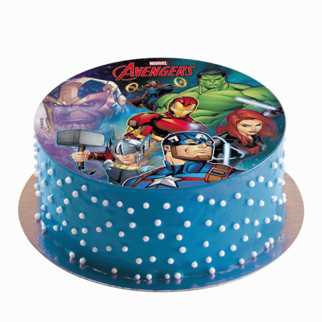 Disco di zucchero Avengers sulla torta