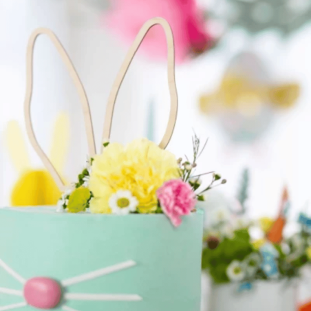 Decorazione per torta con orecchie da coniglio in legno per Pasqua