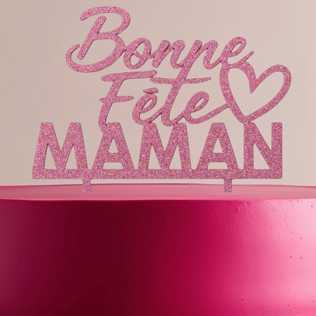 topper per torta per la festa della mamma con glitter rosa