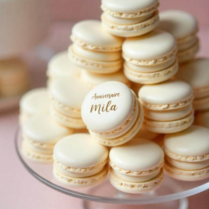 conchiglie di macaron con testo inciso