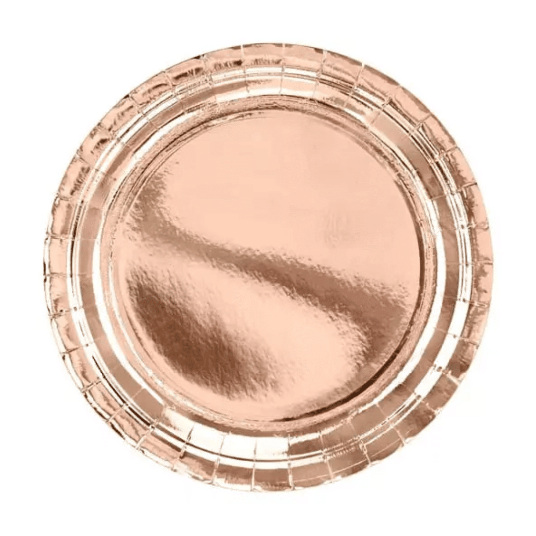 6 piatti piani per compleanno in oro rosa da 23 cm