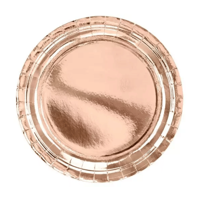 6 piatti piani per compleanno in oro rosa da 23 cm