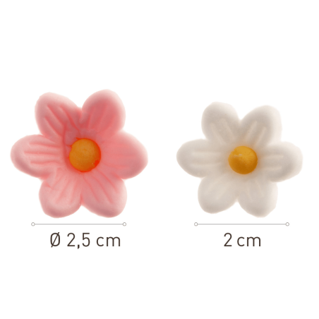 dimensioni Fiori di zucchero rosa e bianchi
