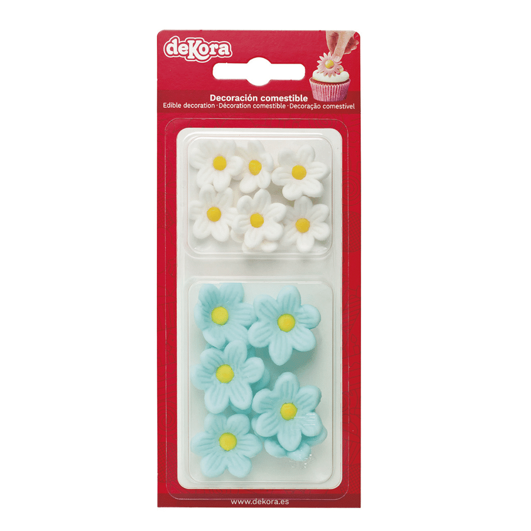Fiori di zucchero blu e bianchi