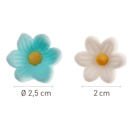 dimensioni Fiori di zucchero blu e bianchi