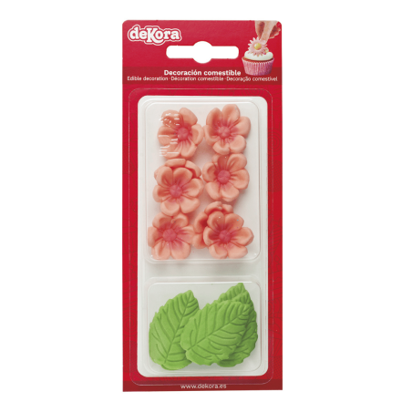 8 fiori rosa pastello e 5 foglie