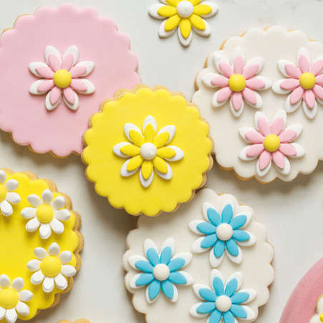 Margherite di zucchero bianche e rosa sui biscotti