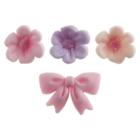 Fiori di zucchero e fiocco rosa Dekora