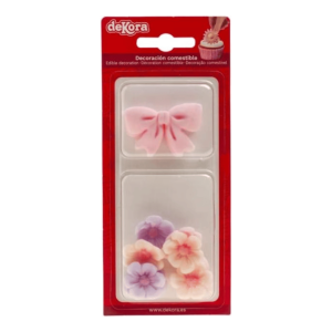 Fiori di zucchero e fiocco rosa Dekora