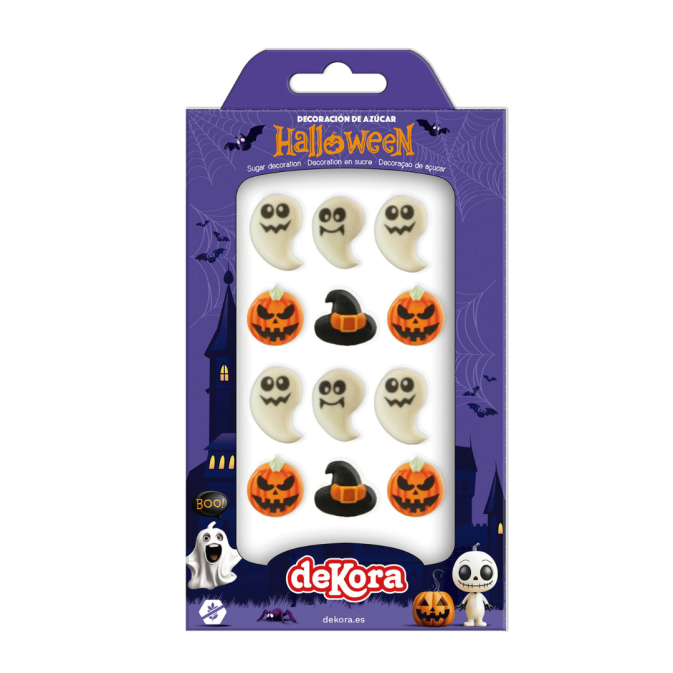 Decorazioni di zucchero di Halloween, fantasmi, zucche e streghe