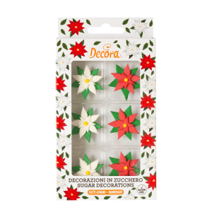 6 fiori di zucchero di stella di Natale rossi e bianchi