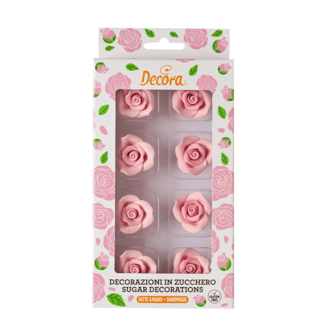 6 rose di zucchero rosa misurano 5 cm