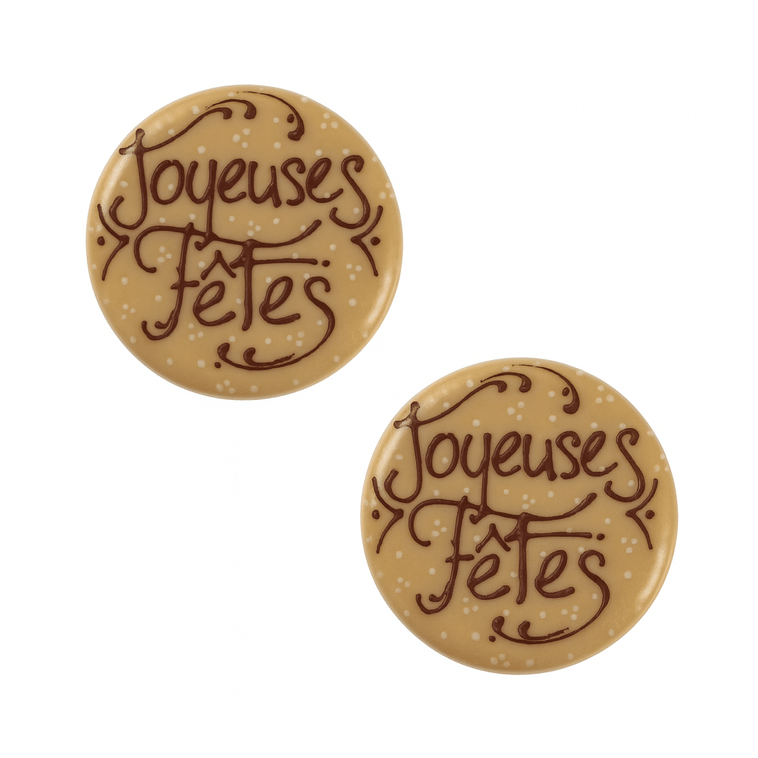 2 pastilles en chocolat "Joyeuses Fêtes"