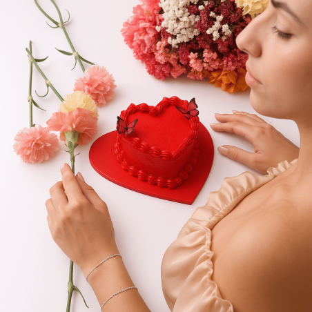 Sottotorta sottile per una torta a forma di cuore rosso
