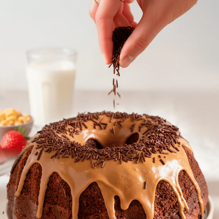 torta decorata con granelli di cioccolato fondente