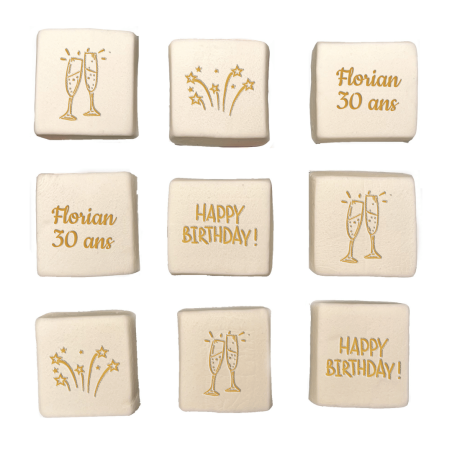 Marshmallow di buon compleanno personalizzati e incisi
