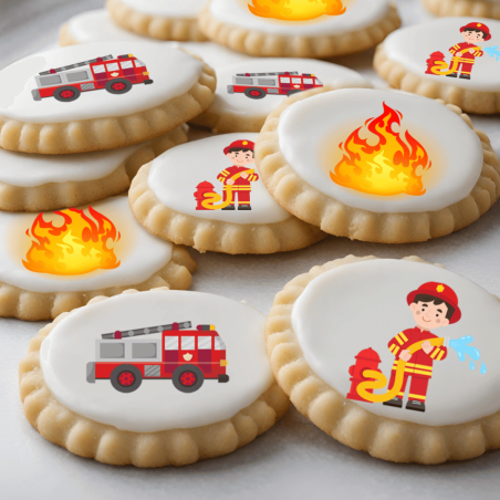sabbie decorate, dischi di zucchero, pompiere