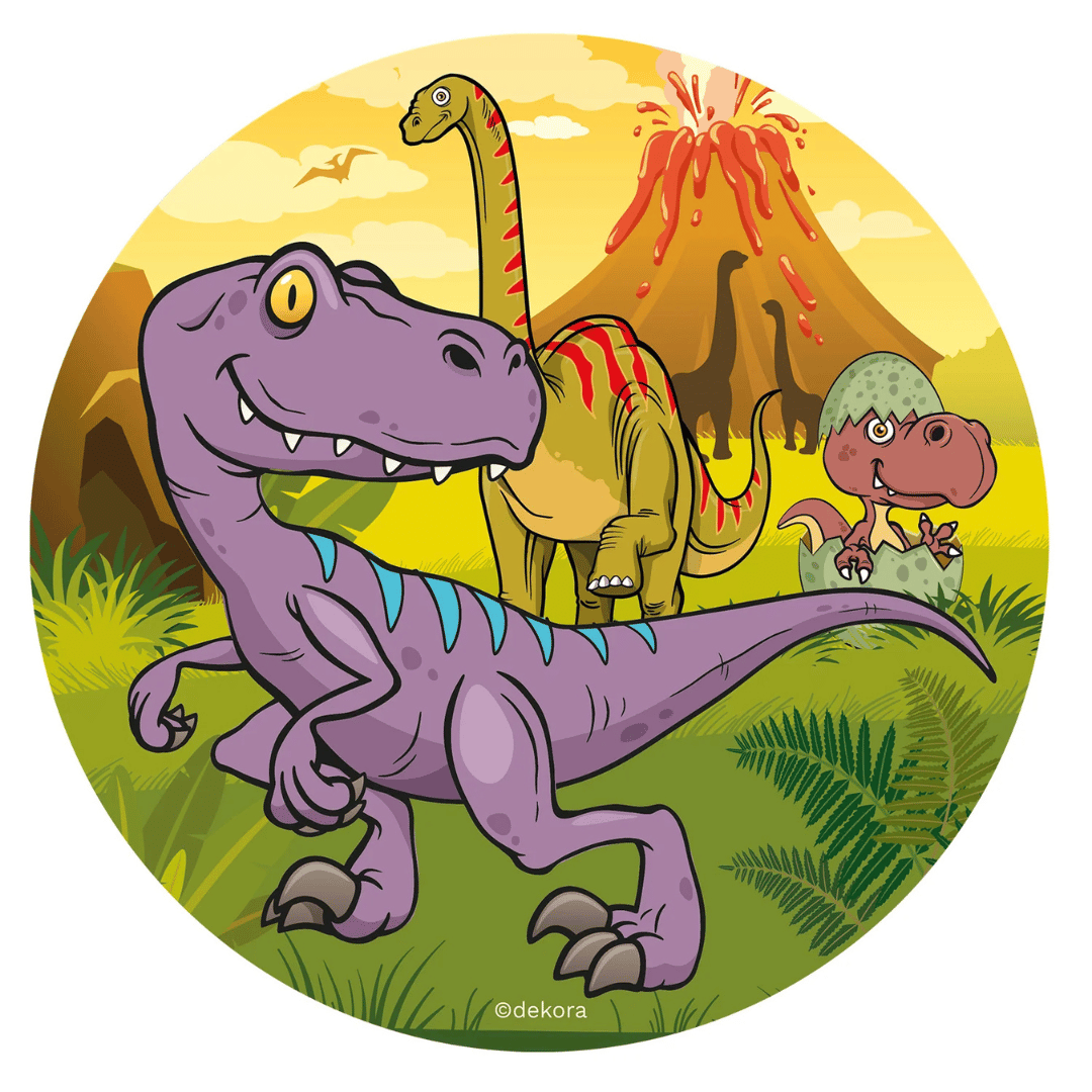 Disque comestible pour gâteau d'anniversaire Dinosaure