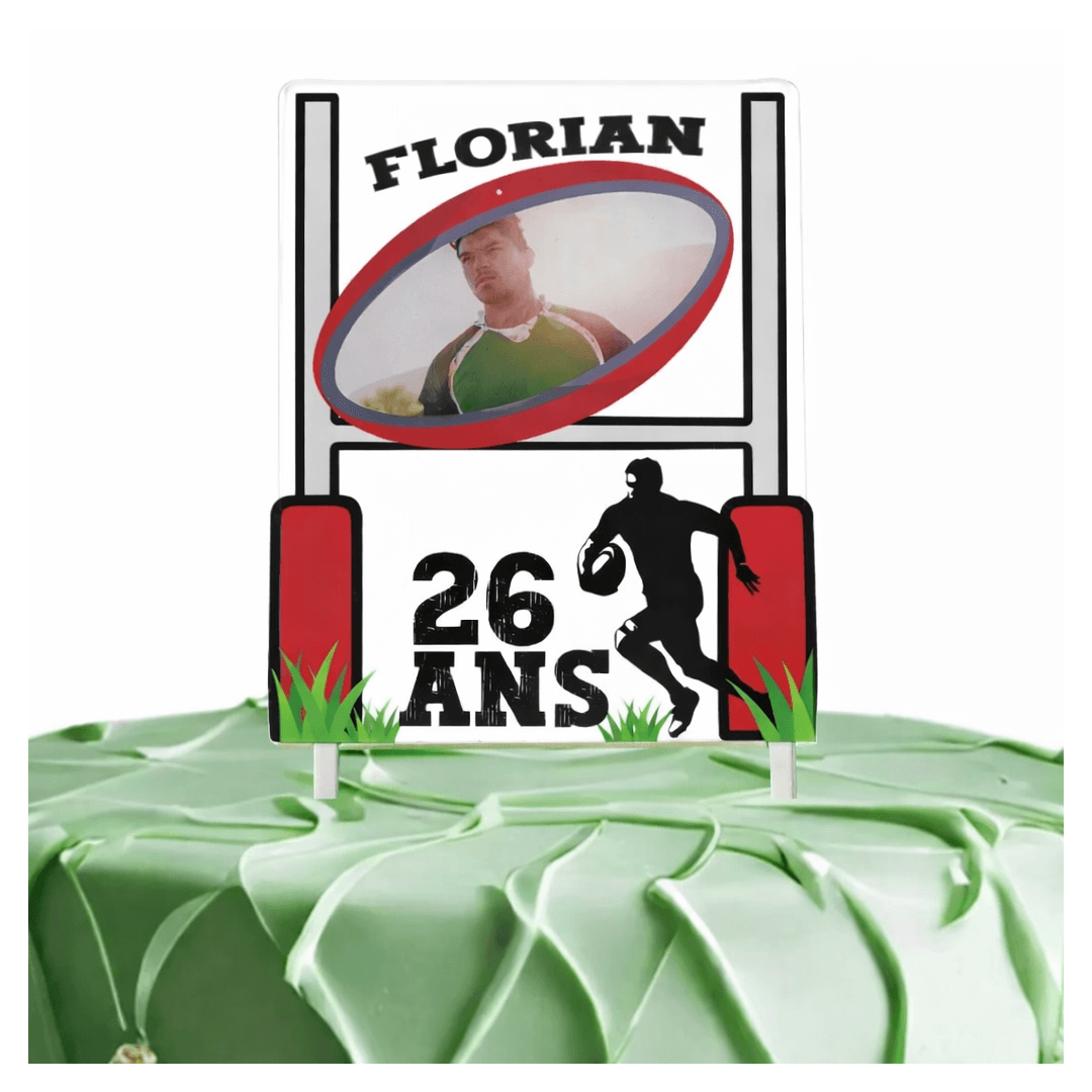 Cake topper con foto personalizzabile Rugby