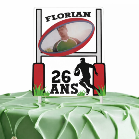 Cake topper con foto personalizzabile Rugby