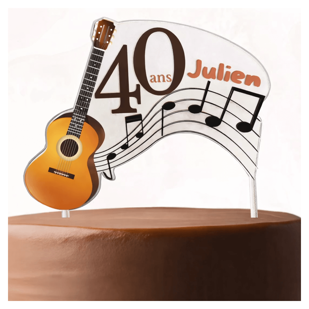 Decorazione per torta a forma di chitarra personalizzabile per la progettazione di torte