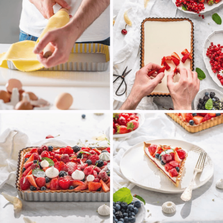 Crostata di frutta con tortiera rettangolare e base removibile