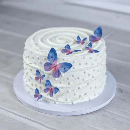 Farfalle di wafer blu per la decorazione di torte primaverili