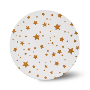 Piatto rotondo per torta, 25 cm, bianco, con decorazione a stelle dorate