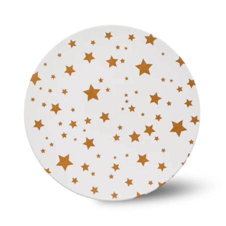 Piatto rotondo per torta, 25 cm, bianco, con decorazione a stelle dorate