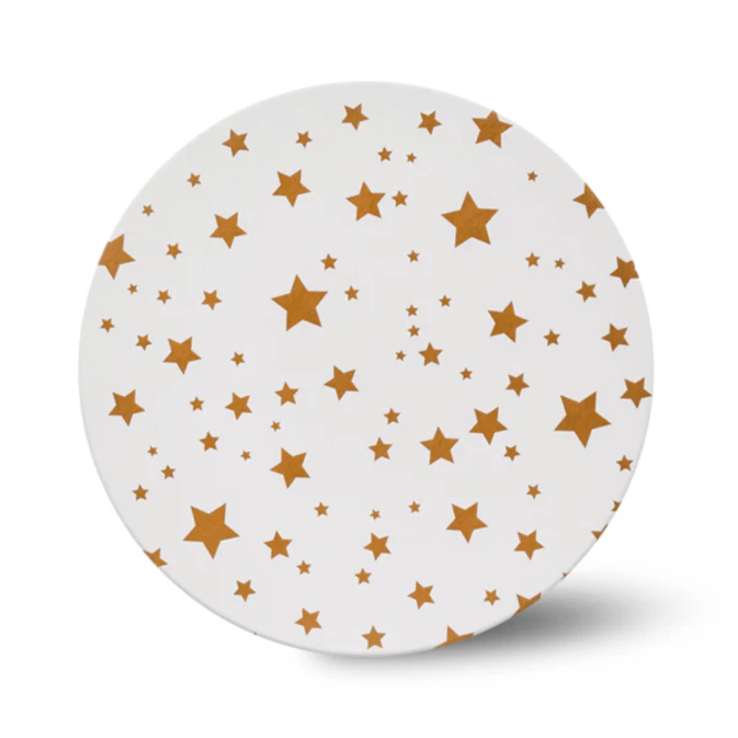 Piatto rotondo per torta, 25 cm, bianco, con decorazione a stelle dorate