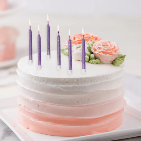 candeline viola scintillanti per decorare torte