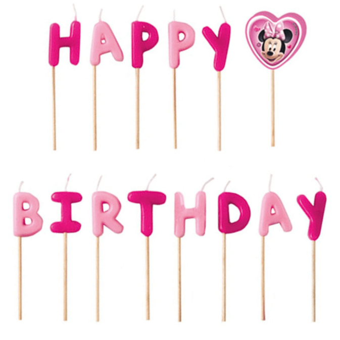 Candeline di buon compleanno per la torta di compleanno di Minnie Mouse