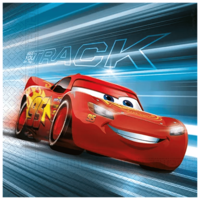 20 tovaglioli di carta con l'immagine di Saetta McQueen e il cartone animato Cars.