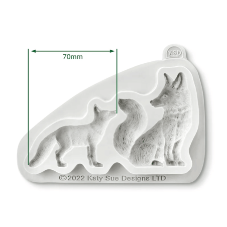 Dimensioni di uno stampo in silicone di una volpe e del suo cucciolo