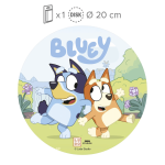Decorazione rotonda commestibile, bluey e bingo, 20 cm