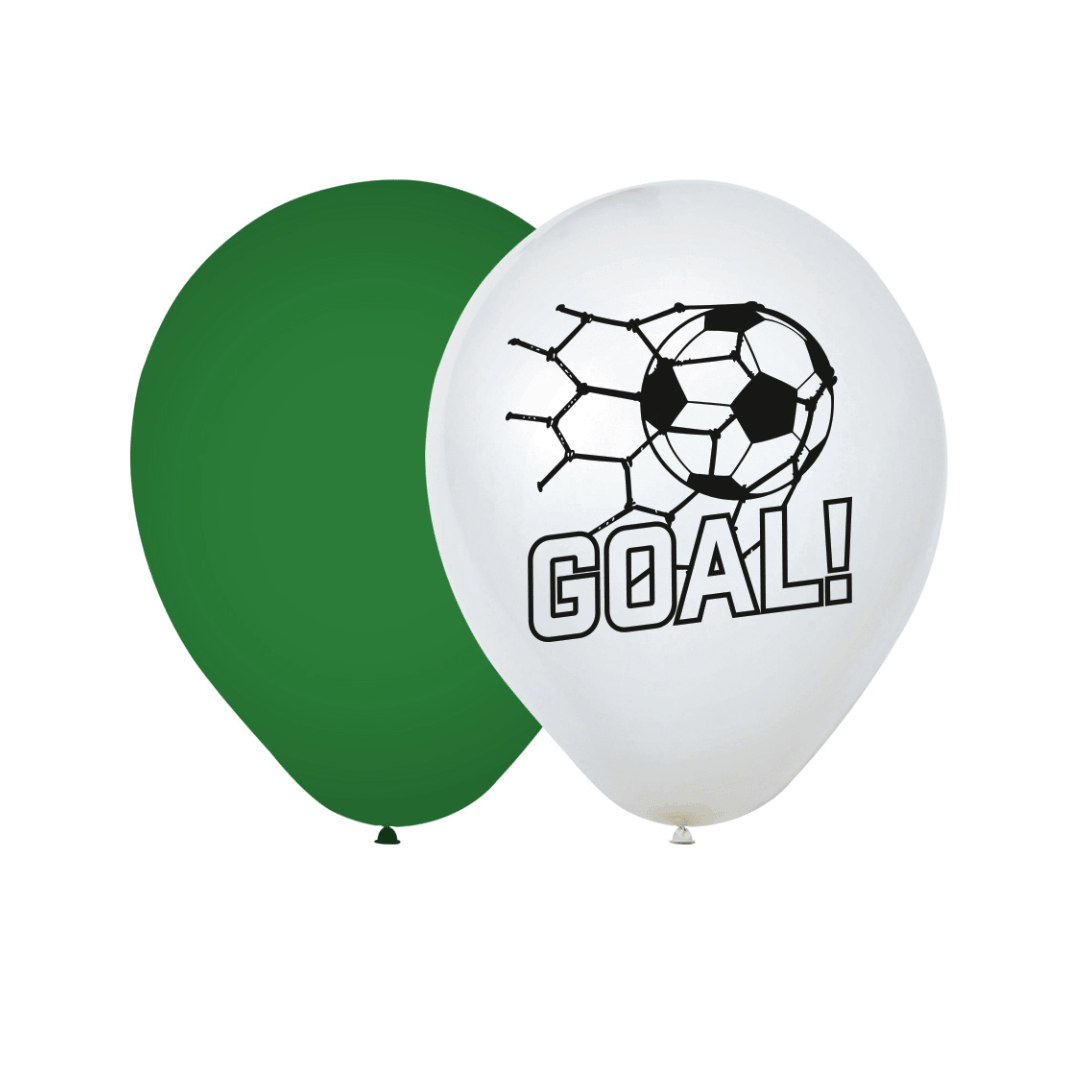 8 palloncini di compleanno in lattice verdi e bianchi a tema calcio