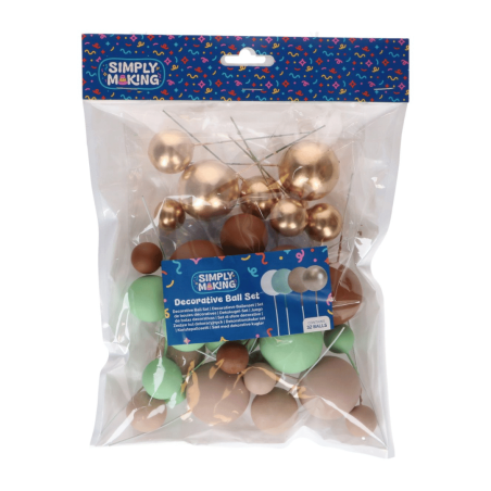 Set di decorazioni per palline di Natale nei toni dell'oro e delle tonalità naturali - 32 pezzi