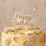 candelina dorata di compleanno, buon compleanno sulla torta