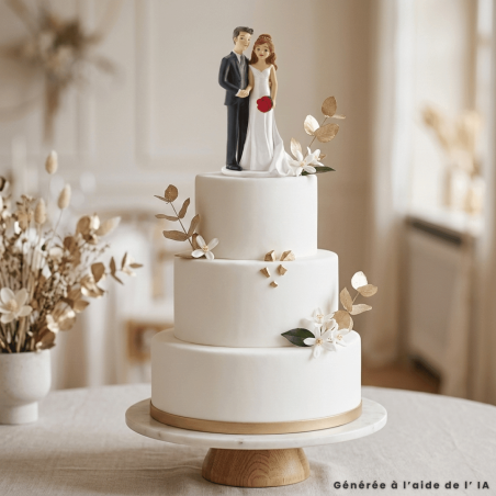 Statuetta di sposi con un bouquet di rose rosse - Altezza 18 cm