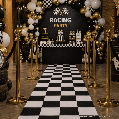 Tappetino a scacchi per festa di compleanno a tema auto