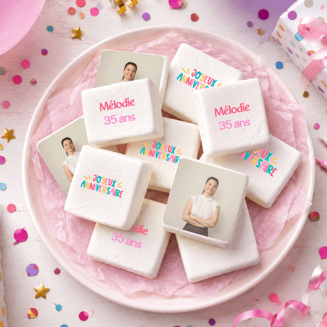 Marshmallow personalizzati per buon compleanno