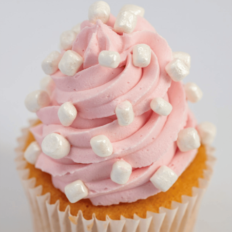 Decorazioni per cupcake, piccole e medie, con marshmallow bianchi croccanti.