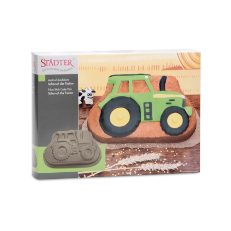 Stampo per torta a forma di trattore, facile da usare per le feste di compleanno dei bambini.