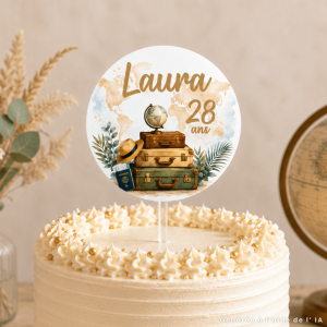 Decorazione per torta personalizzabile a tema viaggio.
