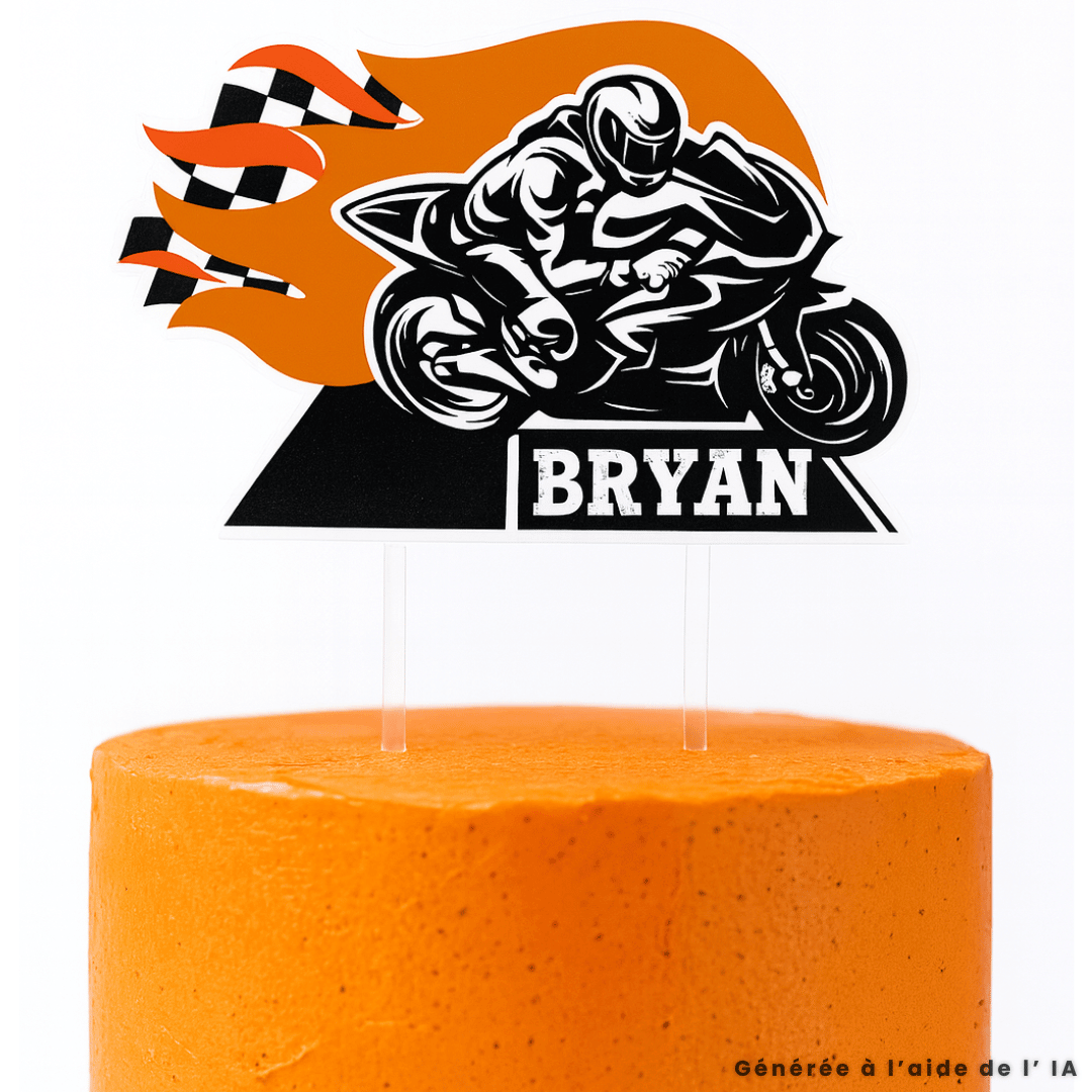 Decorazione per torta a forma di motocicletta personalizzabile con il nome
