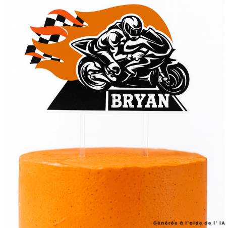 Decorazione per torta a forma di motocicletta personalizzabile con il nome
