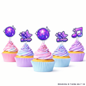 6 decorazioni viola per cupcake K-Pop per un compleanno a tema