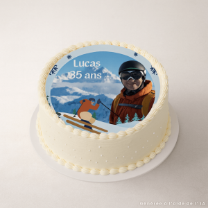 Photo comestible ronde 24cm ski à personnaliser