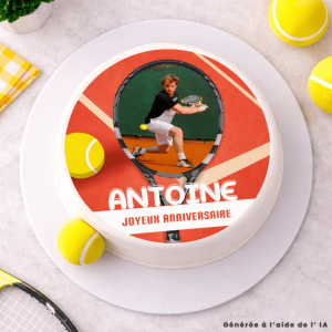 Foto rotonda commestibile da 24 cm per tennis, da personalizzare